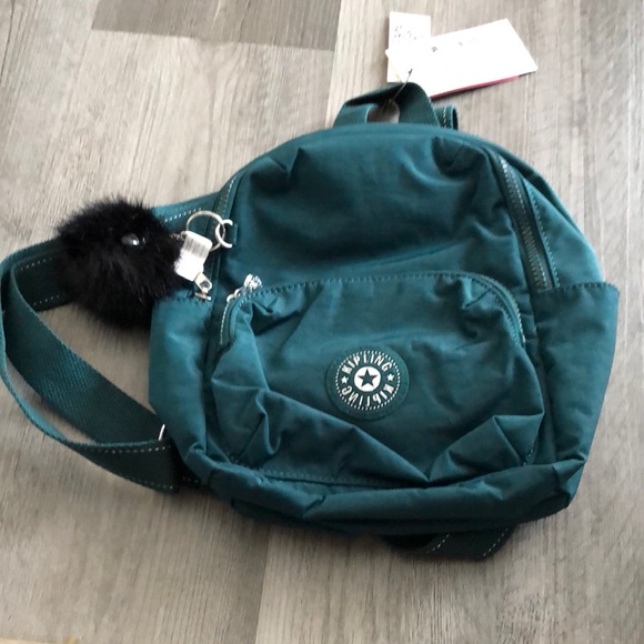 Kipling Zinna Graceful Green Nylon Mini Backpack + Monkey Pom Pom Keychain NWT main image 13